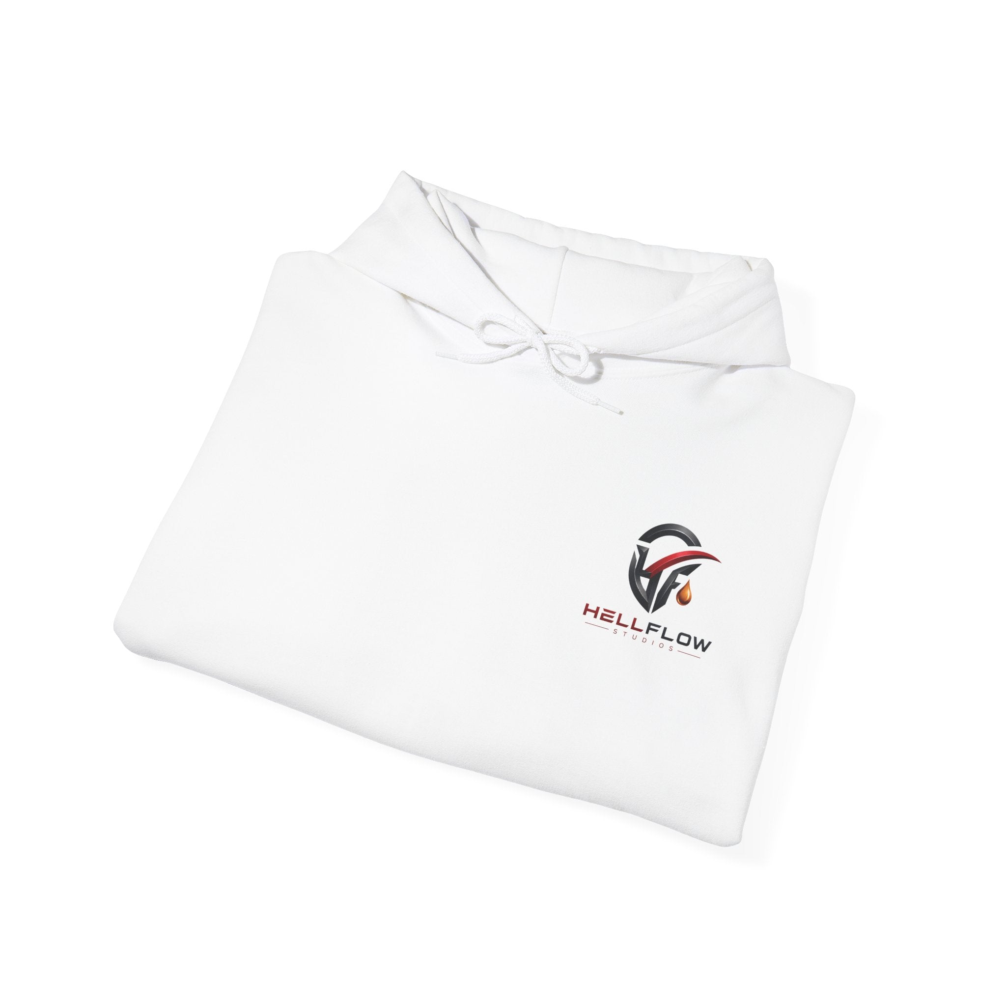 HellFlow Studios Logo Hoodie — Branded White Pullover