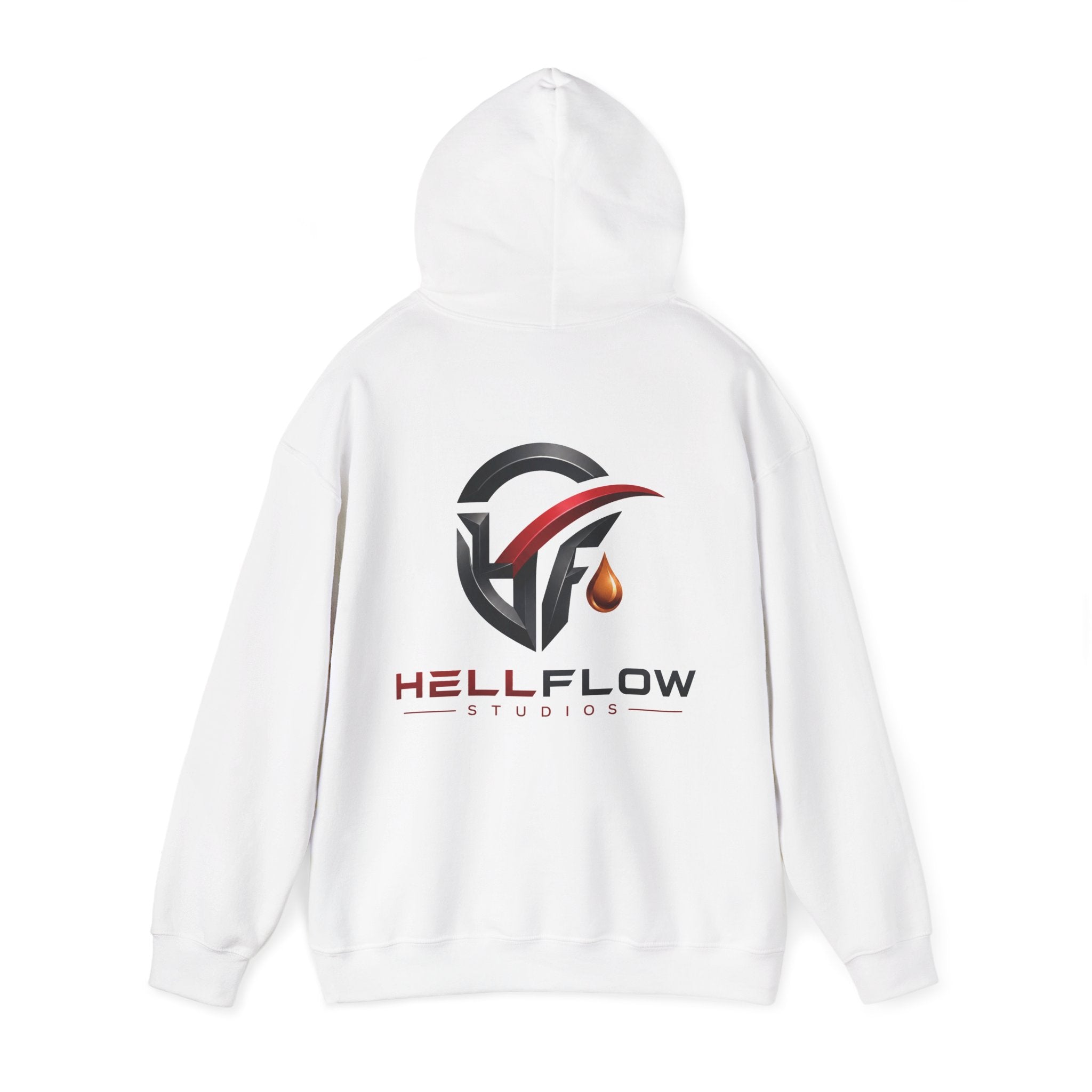 HellFlow Studios Logo Hoodie — Branded White Pullover