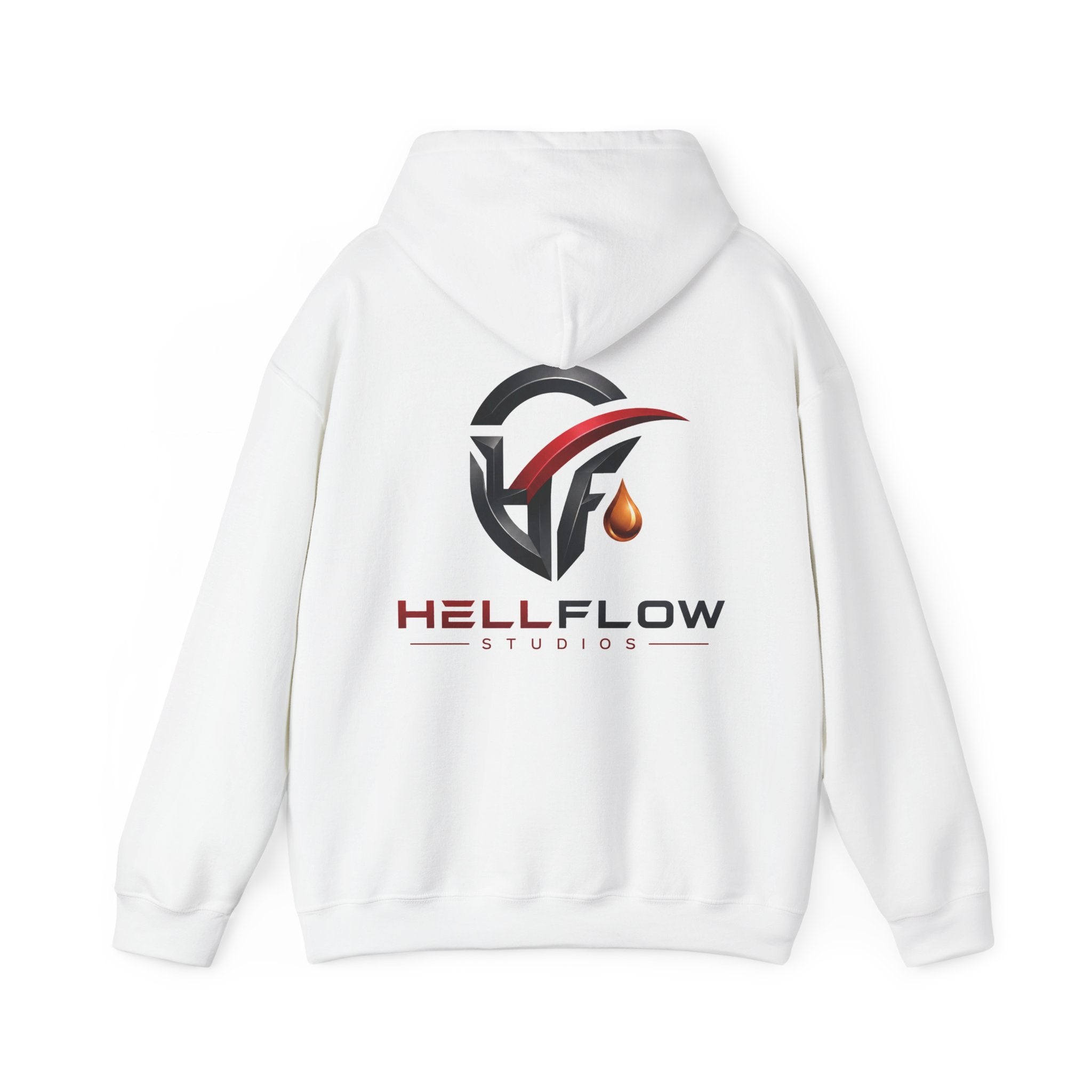 HellFlow Studios Logo Hoodie — Branded White Pullover